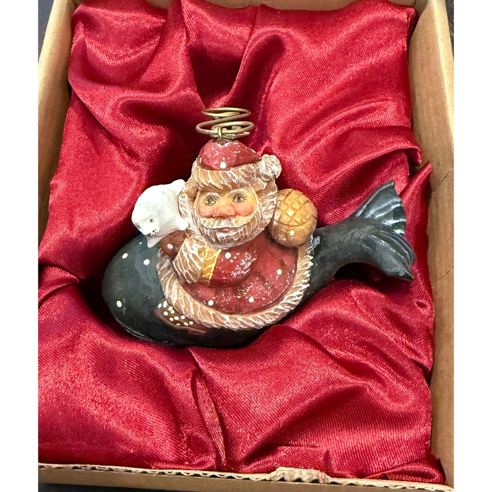 G. DeBrekht Santa on Whale Christmas Ornament Red Hand Painted Folk Art